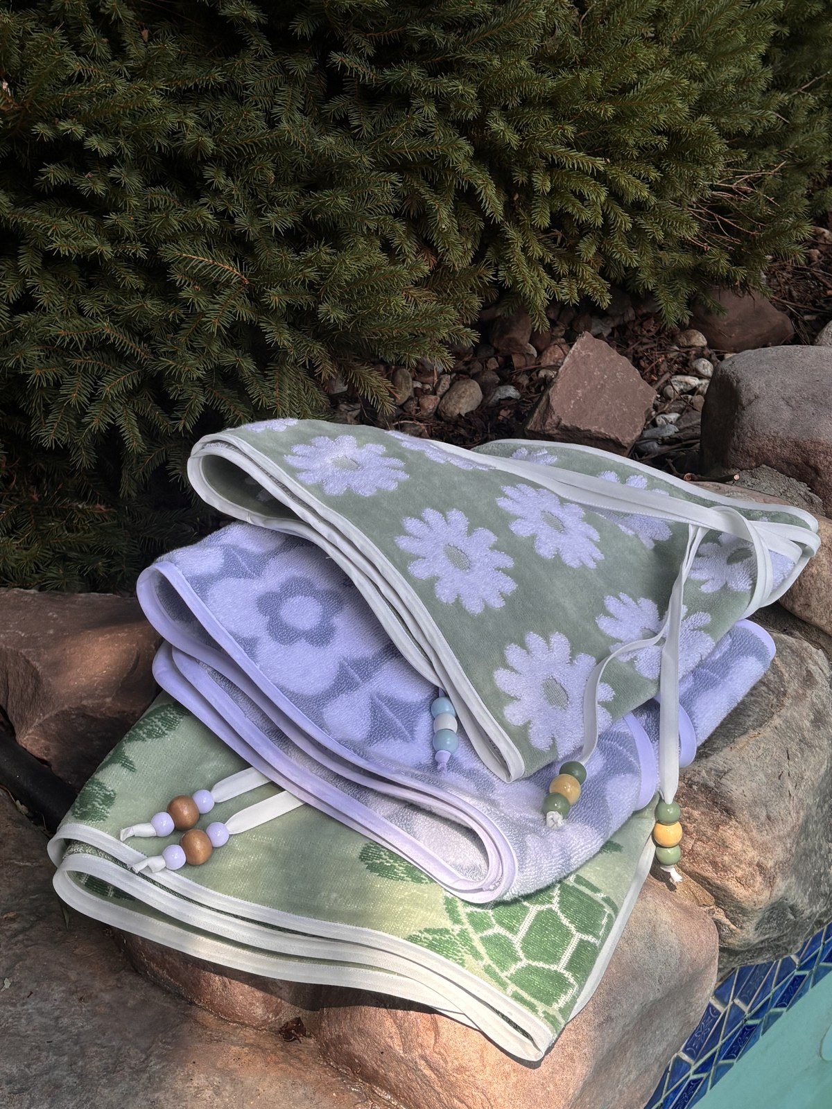 A stack of hand-sewn towel wrap skirts